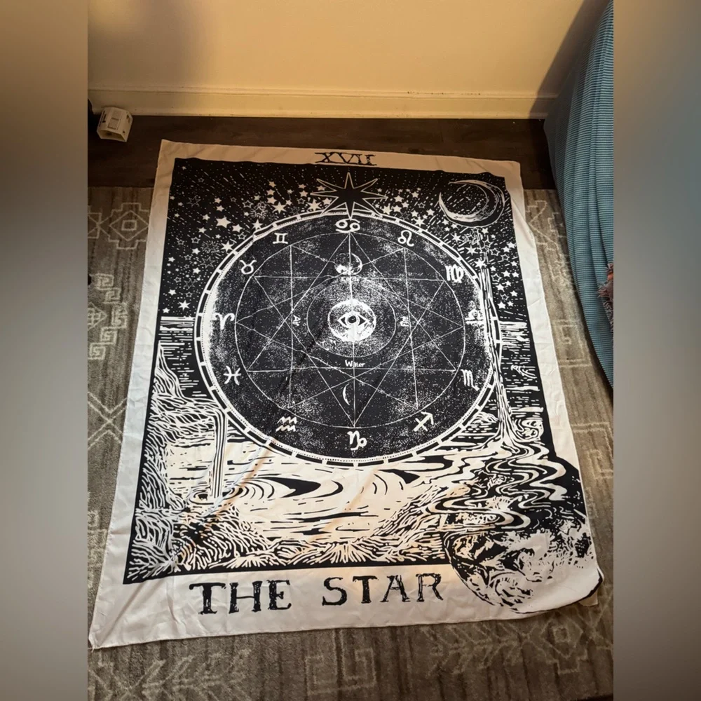 Bohemian Astrological Wall Tapestry - Black & White